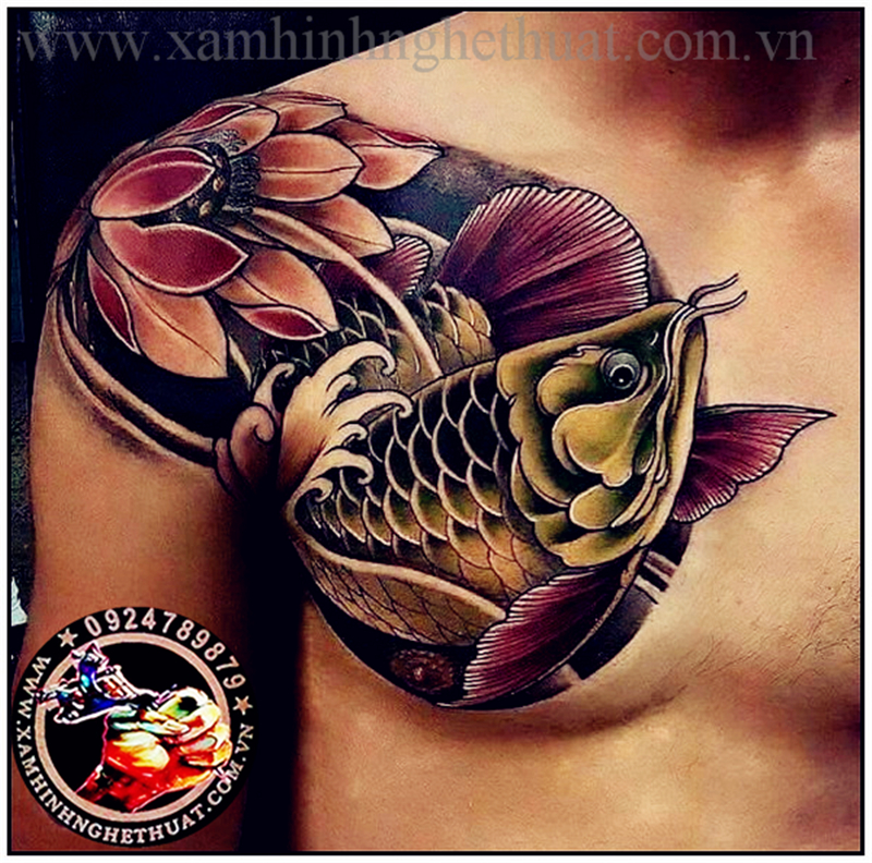 nghệ thuật xăm hình cá chép rồng ngân long,kim long,huyết long